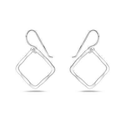 Sterling Silver Earring Hammered 15X15Mm Square On French Wire