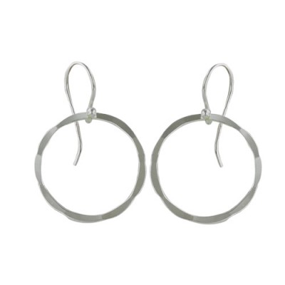 Sterling Silver Earring Hammered 20Mm Circle On French Wire