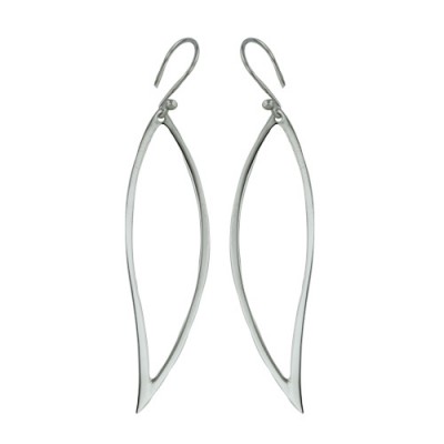 Sterling Silver Earring Leaf Line -Rhodium Plating