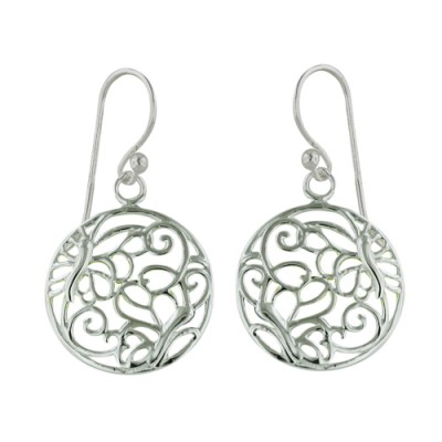 Sterling Silver Earrg Open Filigree Circle W/ French Wire E-Coat