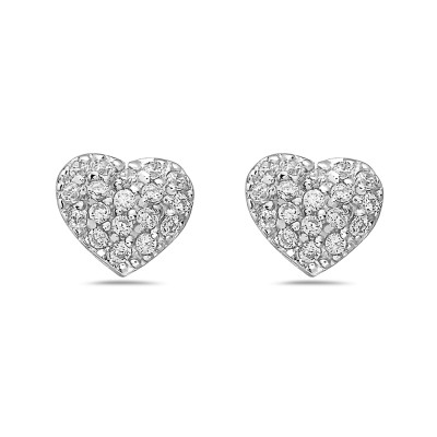 Sterling Silver Earring 5mm Puffy Heart Stud Paved in Clear Cubic Zirconia