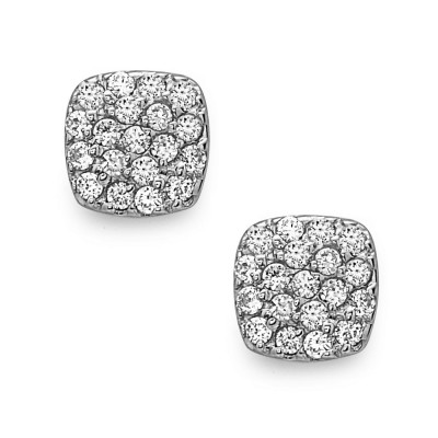 Sterling Silver Earring 5.8mm Square Stud Paved in Clear Cubic Zirconia