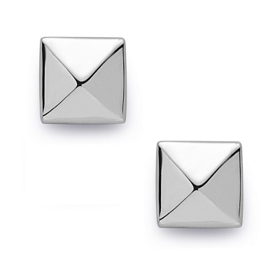 Sterling Silver Earring Plain Silver Pyramid Stud -Rhodium Plating-