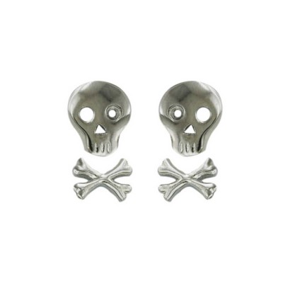Sterling Silver Earring Plain Silver 2 Set Skull and Cross Bone
