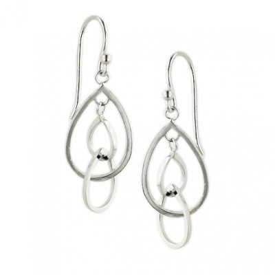 Sterling Silver Earring 3 Sizes Open Teardrop Link -Rhodium Plating-