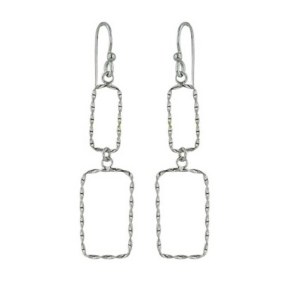 Sterling Silver Earring 2 Open Rectangle Dangle -Rhodium Plating-
