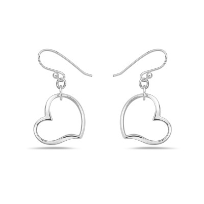 Sterling Silver Earring Open Heart Dangle -E-Coat-
