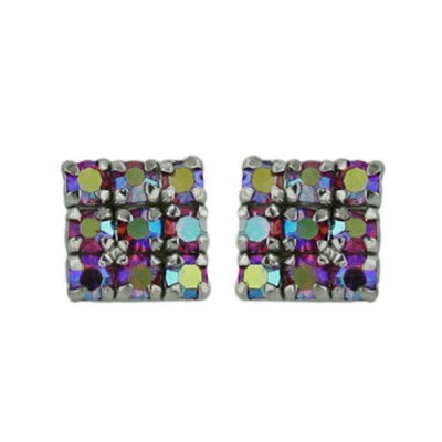 Sterling Silver Earring Checker Box 9 AB color Cyrstal Rose Cy