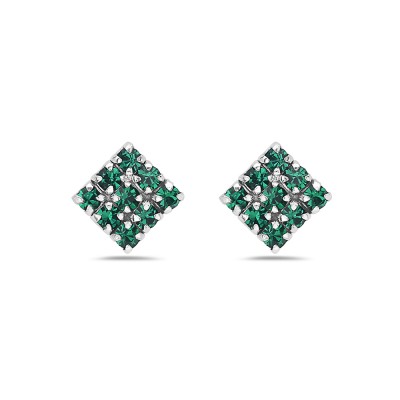 Sterling Silver Earring Checker Box 9 Emerald Cy