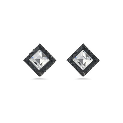 Sterling Silver Earring Square Stud with Black and Clear Cy