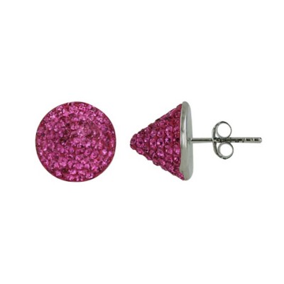 Sterling Silver Earring Cone Stud Paved in Pink Crystal