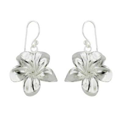 Sterling Silver Earring Plain Silver Hibiscus On French Wire