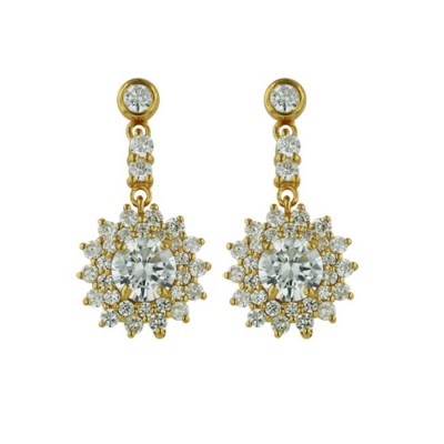Sterling Silver Earring Flower 6mm Clear Cubic Zirconia Center Multiple