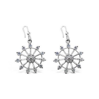 Sterling Silver Earring Nautical Wheel W/ Cl Cz On French Wire