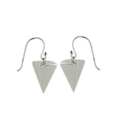 Sterling Silver Earring Plain Silver 8X12mm Pyramid Dangle -Rhodium Plating-
