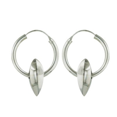 Sterling Silver Earring 26mm Hoop Dangle Hexagon Spike