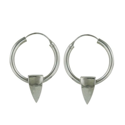Sterling Silver Earring 26mm Hoop Dangle Pyramid