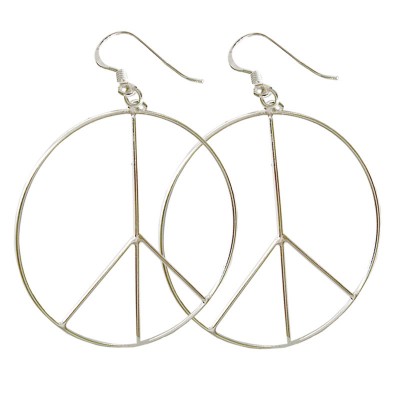 Sterling Silver Earring Plain Silver Open Peace Sign