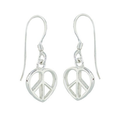 Sterling Silver Earring Plain Open Heart Peace Sign