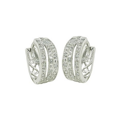 Sterling Silver Earring 3 Clear Cubic Zirconia Line Huggie Latch Back