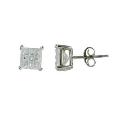Sterling Silver Earring 6mm Square Stud Cut Into 9