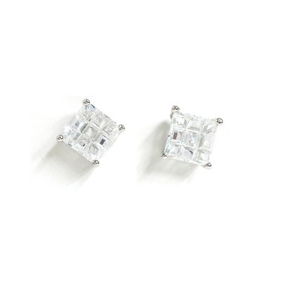 Sterling Silver Earring 8mm Square Stud Cut Into 9