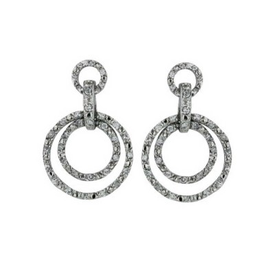 Sterling Silver Earring Open Clear Cubic Zirconia Circles Dangle