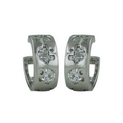 Sterling Silver Earring 12mm Huggie 3Cl Cubic Zirconia Embedded