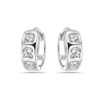 Sterling Silver Earring 14mm Huggie 3Cl Cubic Zirconia Embedded