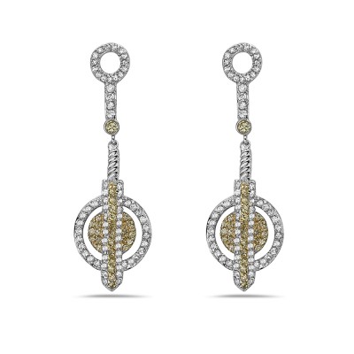 Sterling Silver Earring Cl+Cn Cubic Zirconia Open Circle Dangle on Line