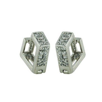 Sterling Silver Earring 12mm Square Huggie with Clear Cubic Zirconia