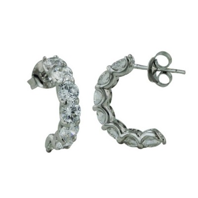 Sterling Silver Earring 7-4.5mm Clear Cubic Zirconia Curve Around Ear