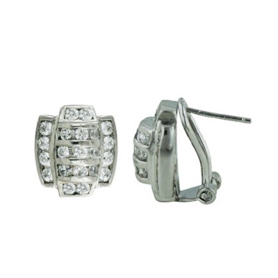 Sterling Silver Earring Multiple Rows of Clear Cubic Zirconia French Back