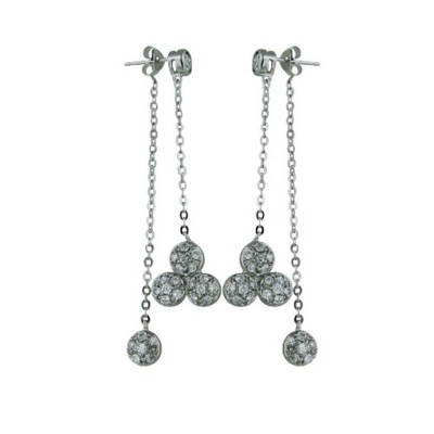 Sterling Silver Earring Clear Cubic Zirconia Paved Domes Dangle on Post and Ba