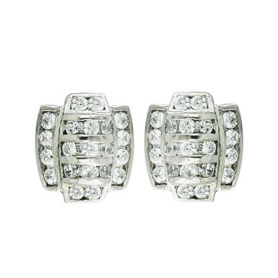 Sterling Silver Earring Multiple Rows of Clear Cubic Zirconia