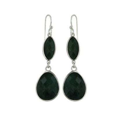 Sterling Silver Earring Hammered Marquis+Td Green Moss Dangle