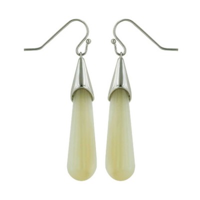 Sterling Silver Earring Long Mother of Pearl Teardrop with Silver Cap