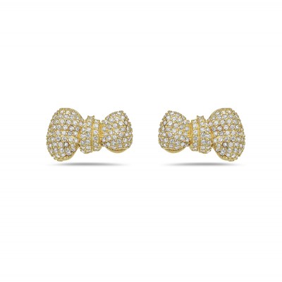 Sterling Silver Earring Puffy Uneven Bow Paved in Clear Cubic Zirconia