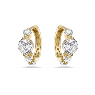 Sterling Silver Earring Huggie 6mm Clear Cubic Zirconia 3-2mm Clear Cubic Zirconia Gd Plated