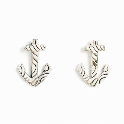 Sterling Silver Earring Oxidized Wavy Line Anchor