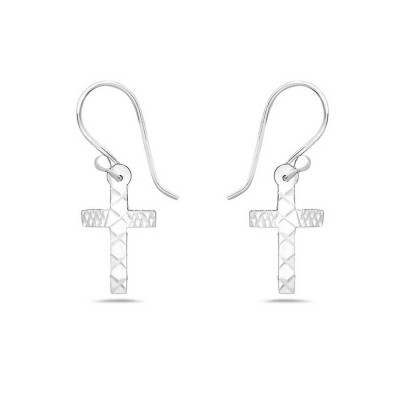 Sterling Silver Earring 16.5X9.5mm Plain Diamond Cut Cross