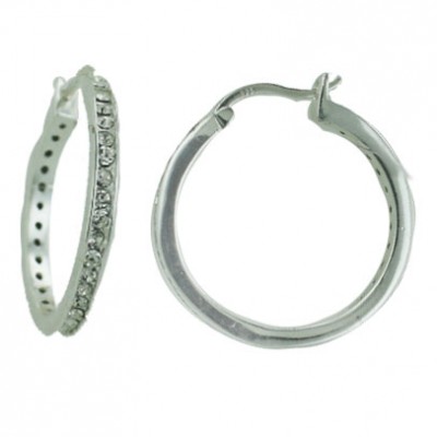 Sterling Silver Earring Outer 26mm Hoop Earring+Crystal