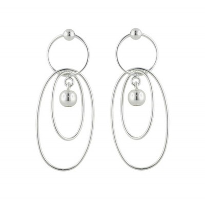 Sterling Silver Earring Plain Circle Dangle Oval Hoops+Ball