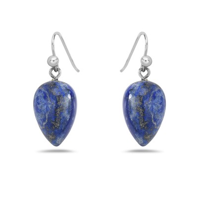Sterling Silver Earring Lapis Inverted Pear -Rhodium Plating-