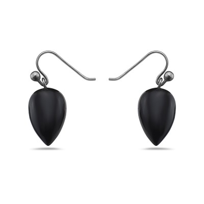 Sterling Silver Earring Onyx Inverted Pear -Rhodium Plating-