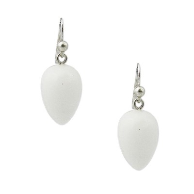 SS Earring White Jade Inverted Pear *Rh*, White