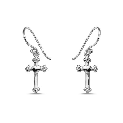 Sterling Silver Earring 15X9mm Plain Cross with Heart Center