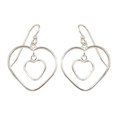 Sterling Silver Earring 2 Open Hearts Dangle