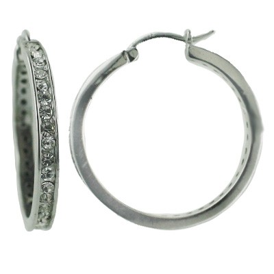 Sterling Silver Earring Outer 28mm Hoop Ear+ Clear Crystal