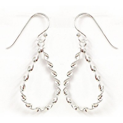 Sterling Silver Earring Twisted T-Drop Outline On French Wire